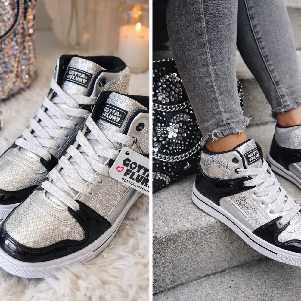 Gotta Flurt Silver and Black High-Top Sneakers